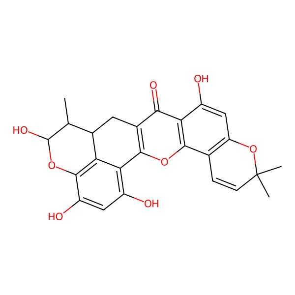 2D Structure of (17S,18S,19R)-12,19,22,24-tetrahydroxy-8,8,18-trimethyl-3,9,20-trioxahexacyclo[15.7.1.02,15.04,13.05,10.021,25]pentacosa-1(25),2(15),4(13),5(10),6,11,21,23-octaen-14-one