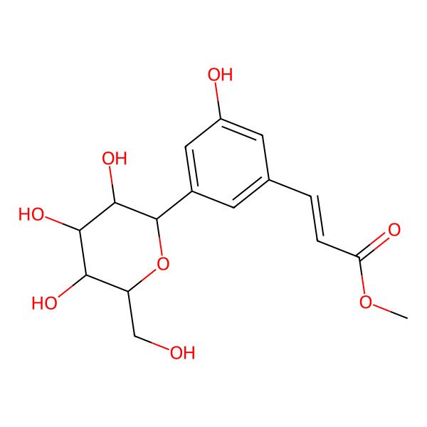 2D Structure of methyl (E)-3-[3-hydroxy-5-[(3R,4R,5S,6R)-3,4,5-trihydroxy-6-(hydroxymethyl)oxan-2-yl]phenyl]prop-2-enoate