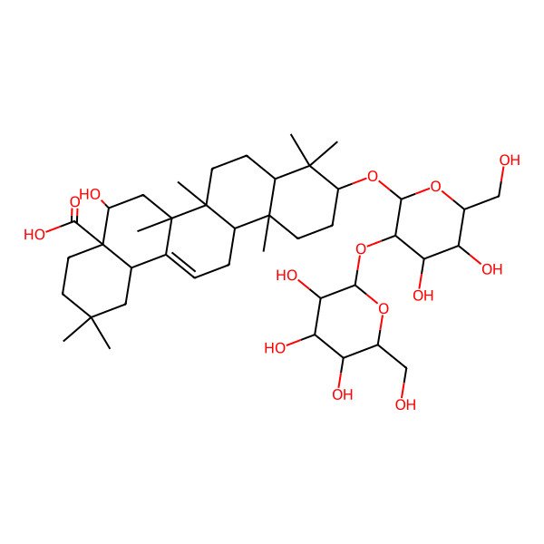 2D Structure of 10-[4,5-Dihydroxy-6-(hydroxymethyl)-3-[3,4,5-trihydroxy-6-(hydroxymethyl)oxan-2-yl]oxyoxan-2-yl]oxy-5-hydroxy-2,2,6a,6b,9,9,12a-heptamethyl-1,3,4,5,6,6a,7,8,8a,10,11,12,13,14b-tetradecahydropicene-4a-carboxylic acid