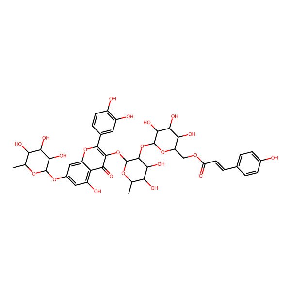 2D Structure of [6-[2-[2-(3,4-Dihydroxyphenyl)-5-hydroxy-4-oxo-7-(3,4,5-trihydroxy-6-methyloxan-2-yl)oxychromen-3-yl]oxy-4,5-dihydroxy-6-methyloxan-3-yl]oxy-3,4,5-trihydroxyoxan-2-yl]methyl 3-(4-hydroxyphenyl)prop-2-enoate