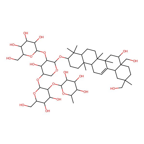 2D Structure of 2-[4,5-Dihydroxy-2-[4-hydroxy-6-[[8-hydroxy-8a,11-bis(hydroxymethyl)-4,4,6a,6b,11,14b-hexamethyl-1,2,3,4a,5,6,7,8,9,10,12,12a,14,14a-tetradecahydropicen-3-yl]oxy]-5-[3,4,5-trihydroxy-6-(hydroxymethyl)oxan-2-yl]oxyoxan-3-yl]oxy-6-(hydroxymethyl)oxan-3-yl]oxy-6-methyloxane-3,4,5-triol