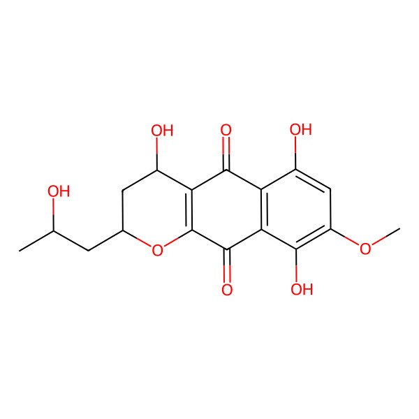 2D Structure of 4,6,9-trihydroxy-2-(2-hydroxypropyl)-8-methoxy-3,4-dihydro-2H-benzo[g]chromene-5,10-dione
