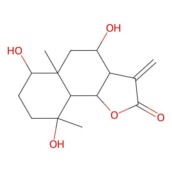 2D Structure of 4,6,9-Trihydroxy-5a,9-dimethyl-3-methylidene-3a,4,5,6,7,8,9a,9b-octahydrobenzo[g][1]benzofuran-2-one