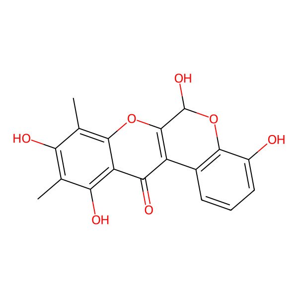 2D Structure of 4,6,9,11-tetrahydroxy-8,10-dimethyl-6H-chromeno[3,4-b]chromen-12-one
