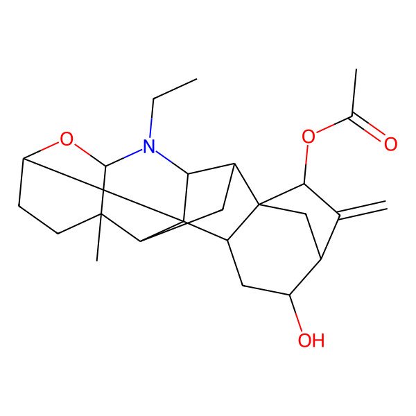 2D Structure of (11-Ethyl-16-hydroxy-5-methyl-18-methylidene-9-oxa-11-azaheptacyclo[15.2.1.01,14.02,12.04,13.05,10.08,13]icosan-19-yl) acetate