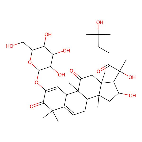 2D Structure of (9R,10R,13R,14S,16R)-17-(2,6-dihydroxy-6-methyl-3-oxoheptan-2-yl)-16-hydroxy-4,4,9,13,14-pentamethyl-2-[3,4,5-trihydroxy-6-(hydroxymethyl)oxan-2-yl]oxy-8,10,12,15,16,17-hexahydro-7H-cyclopenta[a]phenanthrene-3,11-dione