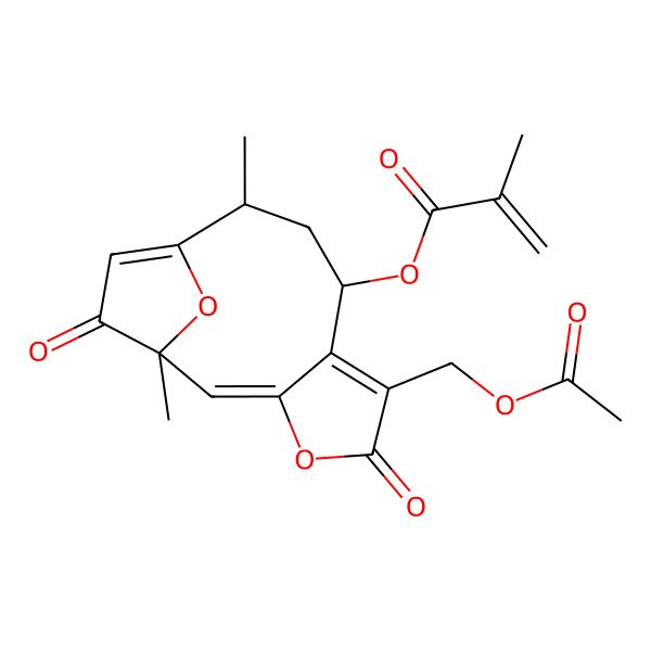 2D Structure of [(2E)-6-(acetyloxymethyl)-1,10-dimethyl-5,13-dioxo-4,14-dioxatricyclo[9.2.1.03,7]tetradeca-2,6,11-trien-8-yl] 2-methylprop-2-enoate