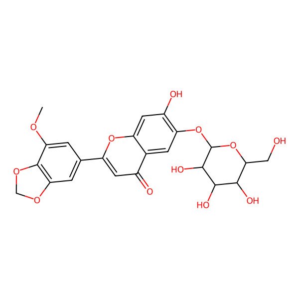 2D Structure of 7-Hydroxy-2-(7-methoxy-1,3-benzodioxol-5-yl)-6-[3,4,5-trihydroxy-6-(hydroxymethyl)oxan-2-yl]oxychromen-4-one