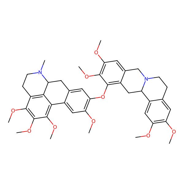 2D Structure of 2,3,10,11-tetramethoxy-12-[(1,2,3,10-tetramethoxy-6-methyl-5,6,6a,7-tetrahydro-4H-dibenzo[de,g]quinolin-9-yl)oxy]-6,8,13,13a-tetrahydro-5H-isoquinolino[2,1-b]isoquinoline