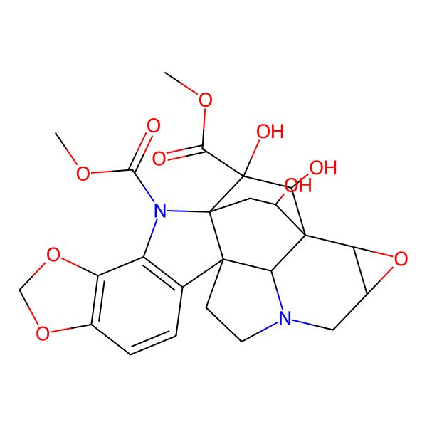 2D Structure of dimethyl (2R,4S,9R,21R,22R,23R,25R)-21,22,23-trihydroxy-3,14,16-trioxa-6,19-diazaoctacyclo[18.2.2.11,6.02,4.09,20.010,18.013,17.09,25]pentacosa-10(18),11,13(17)-triene-19,21-dicarboxylate