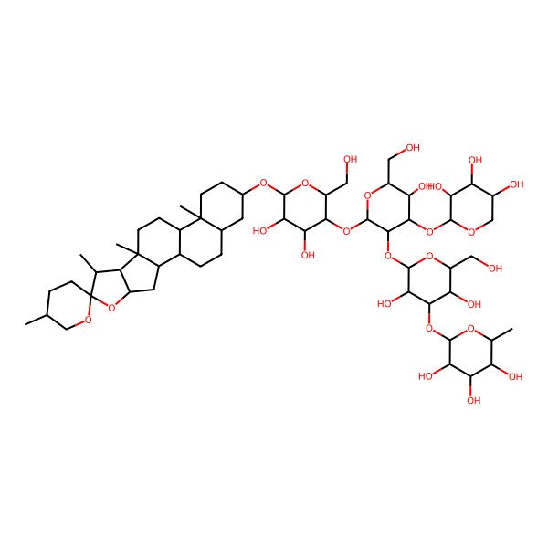 2D Structure of (2S,3R,4R,5R,6S)-2-[(2S,3R,4S,5R,6R)-2-[(2S,3R,4S,5R,6R)-2-[(2R,3R,4R,5R,6R)-4,5-dihydroxy-2-(hydroxymethyl)-6-[(1R,2S,4S,5'R,6R,7S,8R,9S,12S,13S,16S,18S)-5',7,9,13-tetramethylspiro[5-oxapentacyclo[10.8.0.02,9.04,8.013,18]icosane-6,2'-oxane]-16-yl]oxyoxan-3-yl]oxy-5-hydroxy-6-(hydroxymethyl)-4-[(2S,3R,4S,5R)-3,4,5-trihydroxyoxan-2-yl]oxyoxan-3-yl]oxy-3,5-dihydroxy-6-(hydroxymethyl)oxan-4-yl]oxy-6-methyloxane-3,4,5-triol