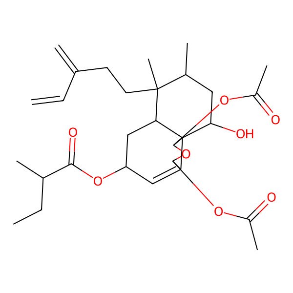 2D Structure of [(1R,3R,5R,6aS,7R,8R,10S,10aS)-1,3-diacetyloxy-10-hydroxy-7,8-dimethyl-7-(3-methylidenepent-4-enyl)-1,3,5,6,6a,8,9,10-octahydrobenzo[d][2]benzofuran-5-yl] (2R)-2-methylbutanoate