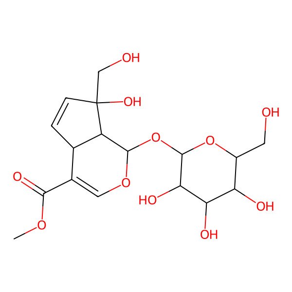 2D Structure of (1S,4aS,7S,7aS)-7-hydroxy-7-methylol-1-[(2S,3R,4S,5S,6R)-3,4,5-trihydroxy-6-methylol-tetrahydropyran-2-yl]oxy-4a,7a-dihydro-1H-cyclopenta[d]pyran-4-carboxylic acid methyl ester
