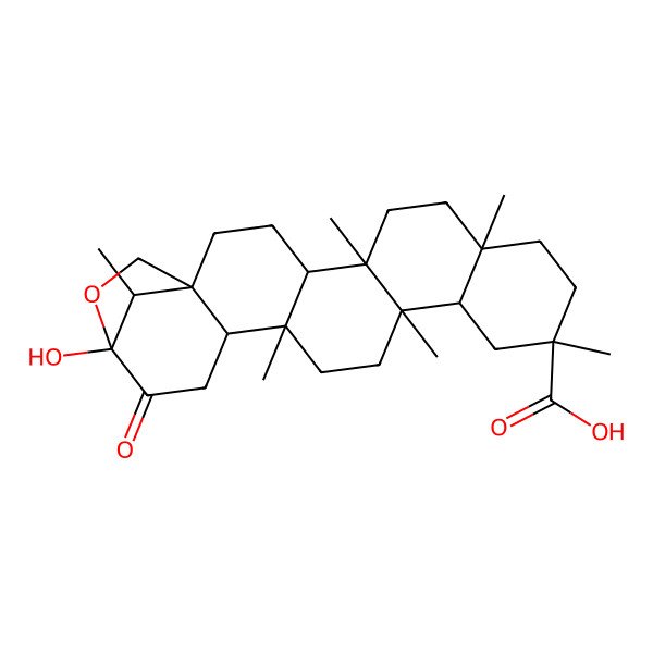 2D Structure of (1S,4S,5R,8S,11R,13R,14S,17R,18S,21R,24R)-21-hydroxy-5,8,11,14,17,24-hexamethyl-20-oxo-22-oxahexacyclo[19.2.1.01,18.04,17.05,14.08,13]tetracosane-11-carboxylic acid