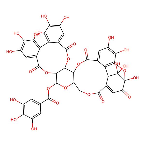 2D Structure of [(1S,8R,10S,11R,28S,29R)-1,16,17,18,21,22,23,34,35,39,39-undecahydroxy-2,5,13,26,31-pentaoxo-6,9,12,27,30,40-hexaoxaoctacyclo[34.3.1.04,38.08,29.011,28.014,19.020,25.032,37]tetraconta-3,14,16,18,20,22,24,32,34,36-decaen-10-yl] 3,4,5-trihydroxybenzoate