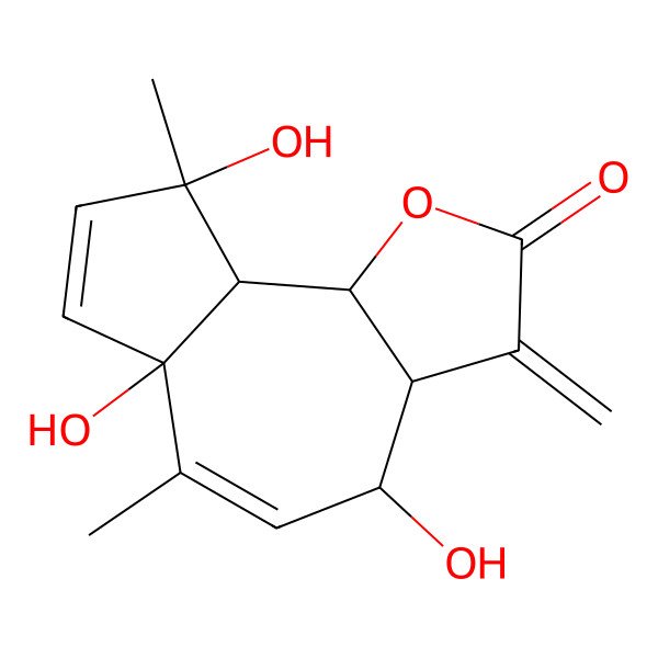 2D Structure of 4,6a,9-Trihydroxy-6,9-dimethyl-3-methylidene-3a,4,9a,9b-tetrahydroazuleno[4,5-b]furan-2-one