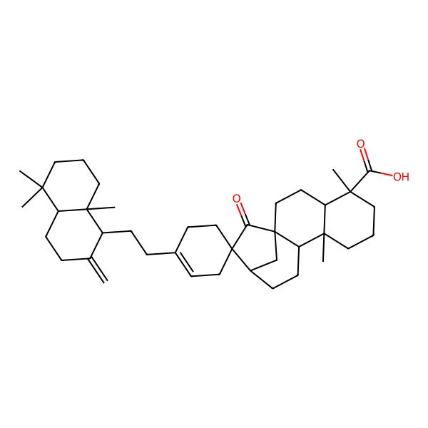2D Structure of 1-[2-(5,5,8a-trimethyl-2-methylidene-3,4,4a,6,7,8-hexahydro-1H-naphthalen-1-yl)ethyl]-5',9'-dimethyl-15'-oxospiro[cyclohexene-4,14'-tetracyclo[11.2.1.01,10.04,9]hexadecane]-5'-carboxylic acid