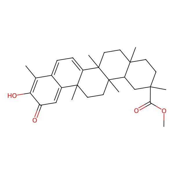 2D Structure of methyl (2R,4aS,6aR,6aS,14aR,14bS)-10-hydroxy-2,4a,6a,6a,9,14a-hexamethyl-11-oxo-1,3,4,5,6,13,14,14b-octahydropicene-2-carboxylate