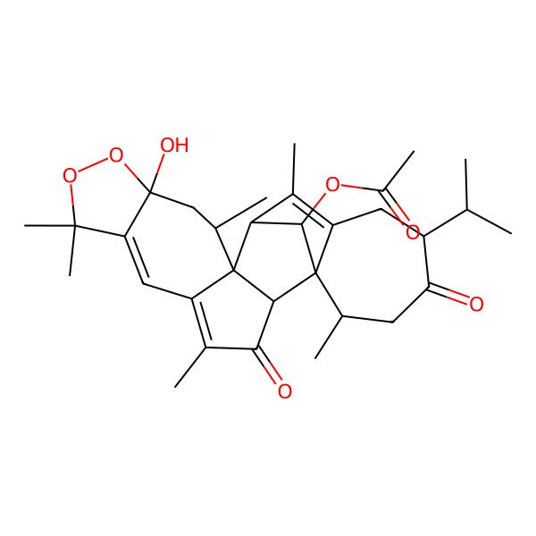 2D Structure of (11-Hydroxy-4,8,8,13,16,22-hexamethyl-3,20-dioxo-19-propan-2-yl-9,10-dioxahexacyclo[13.7.1.01,17.02,14.05,14.07,11]tricosa-4,6,16-trien-23-yl) acetate