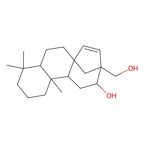 2D Structure of (1R,4R,9R,10S,12R,13S)-13-(hydroxymethyl)-5,5,9-trimethyltetracyclo[11.2.1.01,10.04,9]hexadec-14-en-12-ol