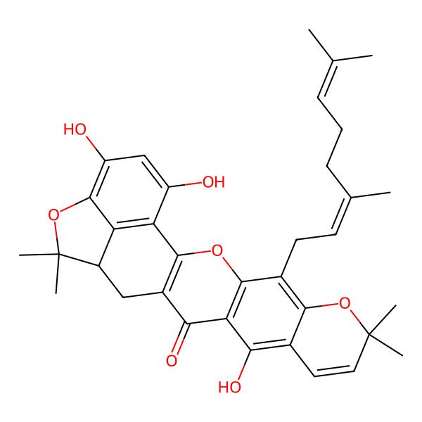 2D Structure of (17S)-5-[(2E)-3,7-dimethylocta-2,6-dienyl]-12,21,23-trihydroxy-8,8,18,18-tetramethyl-3,7,19-trioxahexacyclo[15.6.1.02,15.04,13.06,11.020,24]tetracosa-1(24),2(15),4(13),5,9,11,20,22-octaen-14-one