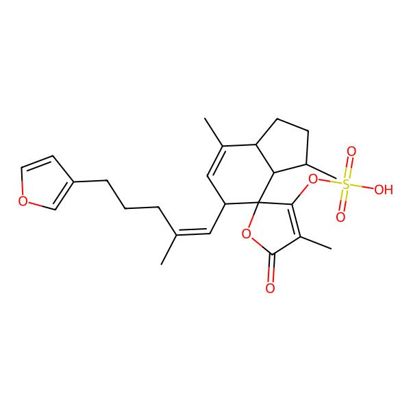 2D Structure of [(3S,3aR,4S,5R,7aR)-5-[(E)-5-(furan-3-yl)-2-methylpent-1-enyl]-3,4',7-trimethyl-5'-oxospiro[1,2,3,3a,5,7a-hexahydroindene-4,2'-furan]-3'-yl] hydrogen sulfate