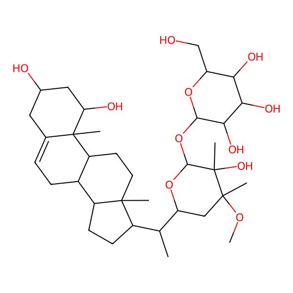 2D Structure of (2S,3R,4S,5S,6R)-2-[(2S,3S,4R,6R)-6-[(1S)-1-[(1S,3R,8S,9S,10R,13S,14S,17R)-1,3-dihydroxy-10,13-dimethyl-2,3,4,7,8,9,11,12,14,15,16,17-dodecahydro-1H-cyclopenta[a]phenanthren-17-yl]ethyl]-3-hydroxy-4-methoxy-3,4-dimethyloxan-2-yl]oxy-6-(hydroxymethyl)oxane-3,4,5-triol