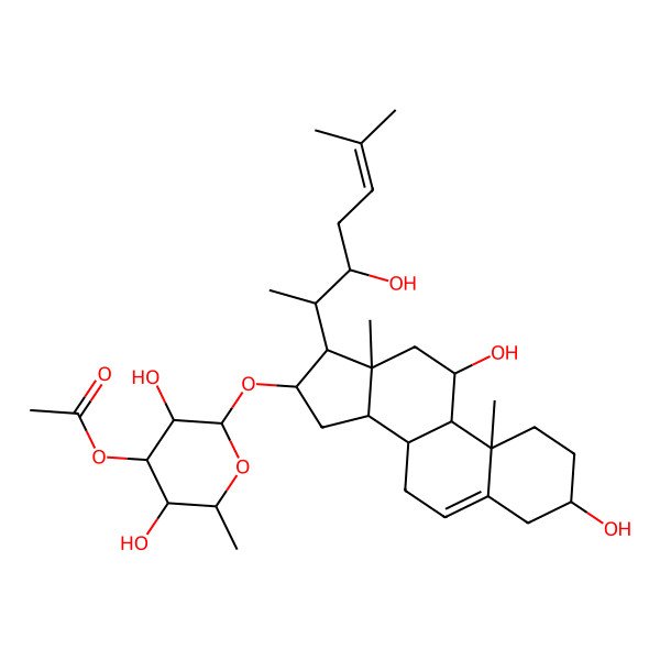 2D Structure of [2-[[3,11-dihydroxy-17-(3-hydroxy-6-methylhept-5-en-2-yl)-10,13-dimethyl-2,3,4,7,8,9,11,12,14,15,16,17-dodecahydro-1H-cyclopenta[a]phenanthren-16-yl]oxy]-3,5-dihydroxy-6-methyloxan-4-yl] acetate