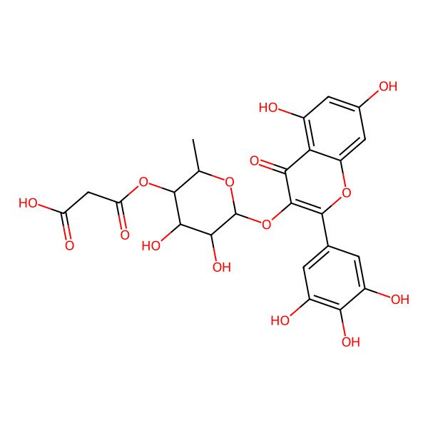 2D Structure of 3-[6-[5,7-Dihydroxy-4-oxo-2-(3,4,5-trihydroxyphenyl)chromen-3-yl]oxy-4,5-dihydroxy-2-methyloxan-3-yl]oxy-3-oxopropanoic acid