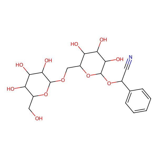 2D Structure of (2R)-2-phenyl-2-[(4S,5S)-3,4,5-trihydroxy-6-[[(3R,5S,6R)-3,4,5-trihydroxy-6-(hydroxymethyl)oxan-2-yl]oxymethyl]oxan-2-yl]oxyacetonitrile