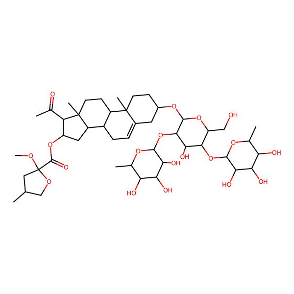 2D Structure of [17-acetyl-3-[4-hydroxy-6-(hydroxymethyl)-3,5-bis[(3,4,5-trihydroxy-6-methyloxan-2-yl)oxy]oxan-2-yl]oxy-10,13-dimethyl-2,3,4,7,8,9,11,12,14,15,16,17-dodecahydro-1H-cyclopenta[a]phenanthren-16-yl] 2-methoxy-4-methyloxolane-2-carboxylate
