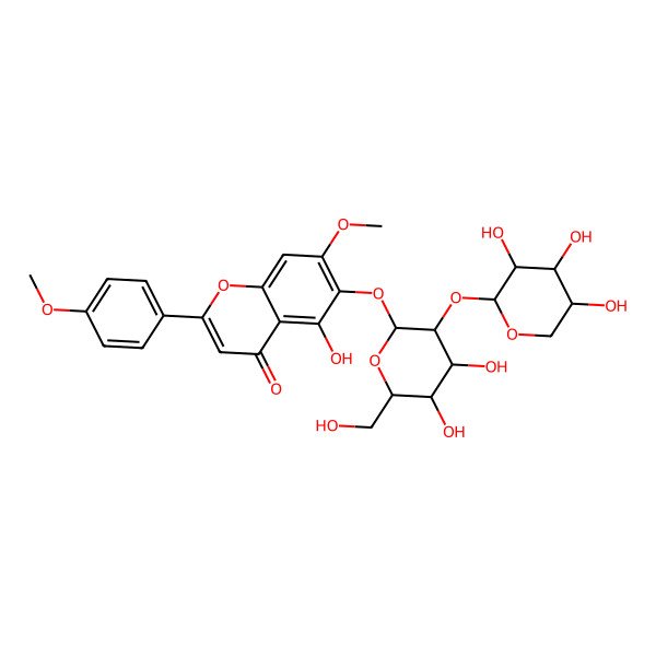 2D Structure of 6-[(2S,3R,4S,5S,6S)-4,5-dihydroxy-6-(hydroxymethyl)-3-[(2S,3S,4S,5R)-3,4,5-trihydroxyoxan-2-yl]oxyoxan-2-yl]oxy-5-hydroxy-7-methoxy-2-(4-methoxyphenyl)chromen-4-one