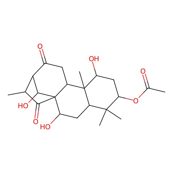 2D Structure of [(1R,2R,4R,6S,8S,9R,10S,13R,14R,16R)-2,8,16-trihydroxy-5,5,9,14-tetramethyl-12,15-dioxo-6-tetracyclo[11.2.1.01,10.04,9]hexadecanyl] acetate