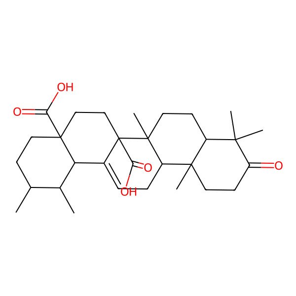 2D Structure of (1R,2S,4aS,6aR,6aR,6bR,8aR,12aR,14bS)-1,2,6b,9,9,12a-hexamethyl-10-oxo-1,2,3,4,5,6,6a,7,8,8a,11,12,13,14b-tetradecahydropicene-4a,6a-dicarboxylic acid