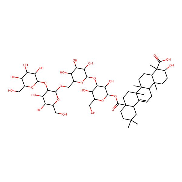2D Structure of (3S,4S,4aR,6aR,6bS,8aS,12aS,14aR,14bR)-8a-[(2S,3R,4S,5S,6R)-4-[(2S,3R,4S,5S,6R)-6-[[(2R,3R,4S,5S,6R)-4,5-dihydroxy-6-(hydroxymethyl)-3-[(2S,3R,4S,5S,6R)-3,4,5-trihydroxy-6-(hydroxymethyl)oxan-2-yl]oxyoxan-2-yl]oxymethyl]-3,4,5-trihydroxyoxan-2-yl]oxy-3,5-dihydroxy-6-(hydroxymethyl)oxan-2-yl]oxycarbonyl-3-hydroxy-4,6a,6b,11,11,14b-hexamethyl-1,2,3,4a,5,6,7,8,9,10,12,12a,14,14a-tetradecahydropicene-4-carboxylic acid