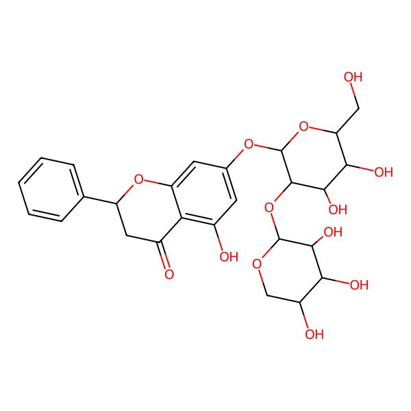 2D Structure of (2S)-7-[(2R,3S,4R,5R,6S)-4,5-dihydroxy-6-(hydroxymethyl)-3-[(2R,3S,4R,5S)-3,4,5-trihydroxyoxan-2-yl]oxyoxan-2-yl]oxy-5-hydroxy-2-phenyl-2,3-dihydrochromen-4-one