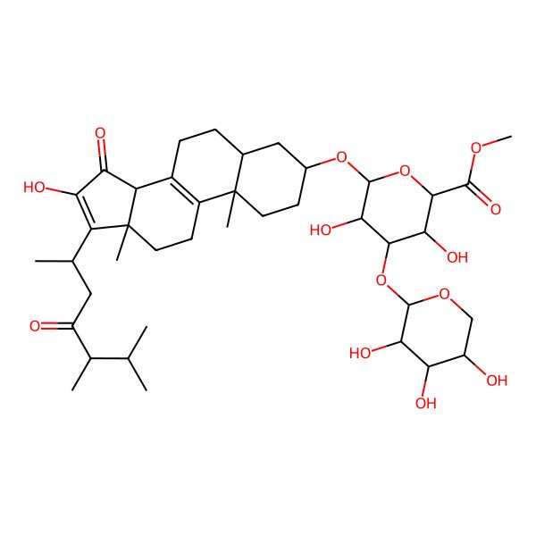2D Structure of Methyl 6-[[17-(5,6-dimethyl-4-oxoheptan-2-yl)-16-hydroxy-10,13-dimethyl-15-oxo-1,2,3,4,5,6,7,11,12,14-decahydrocyclopenta[a]phenanthren-3-yl]oxy]-3,5-dihydroxy-4-(3,4,5-trihydroxyoxan-2-yl)oxyoxane-2-carboxylate