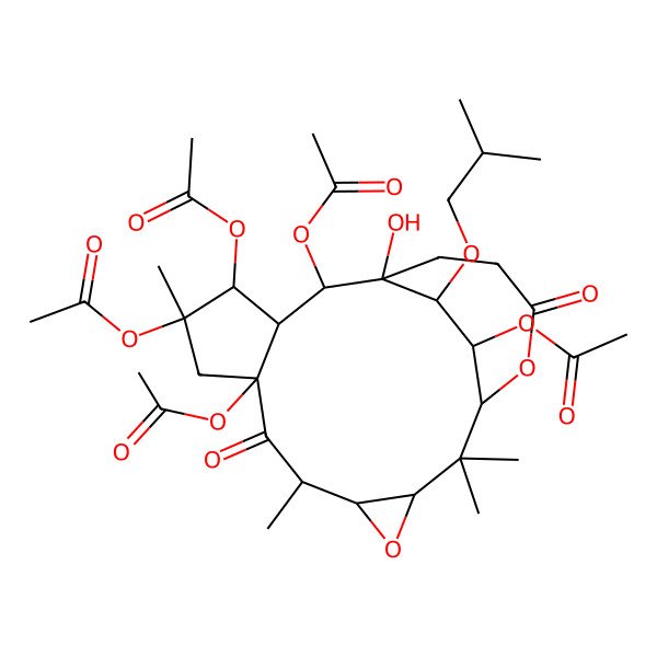 2D Structure of [(1S,3R,5R,6R,8R,10R,11R,12S,13R,14R,19S,20R)-8,10,11,13-tetraacetyloxy-14-hydroxy-2,2,6,10-tetramethyl-20-(2-methylpropoxy)-7,17-dioxo-4,18-dioxatetracyclo[12.4.2.03,5.08,12]icosan-19-yl] acetate