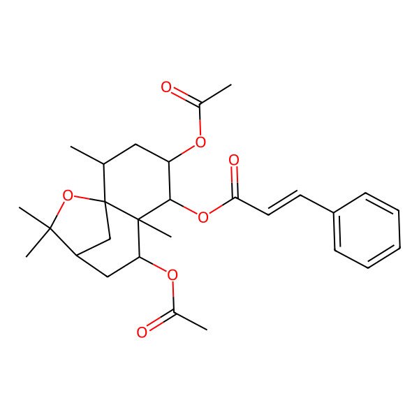 2D Structure of (4,7-Diacetyloxy-2,6,10,10-tetramethyl-11-oxatricyclo[7.2.1.01,6]dodecan-5-yl) 3-phenylprop-2-enoate