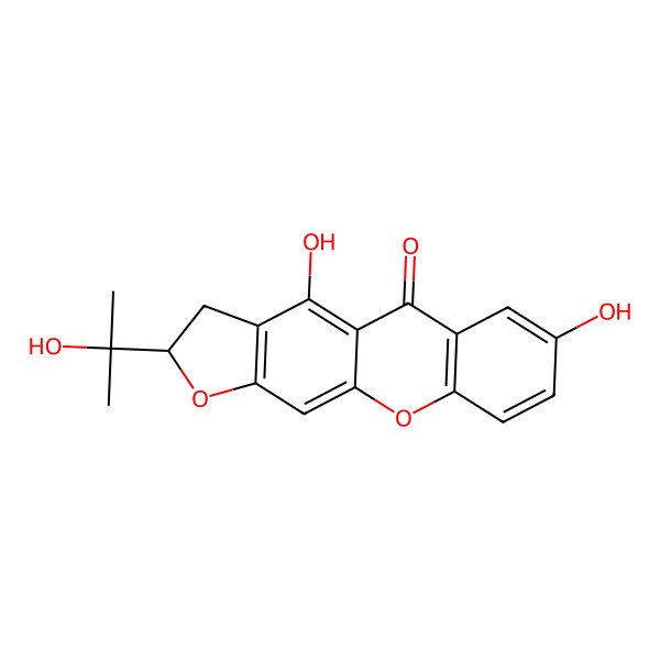 2D Structure of 4,7-Dihydroxy-2-(2-hydroxypropan-2-yl)-2,3-dihydro-5h-furo[3,2-b]xanthen-5-one