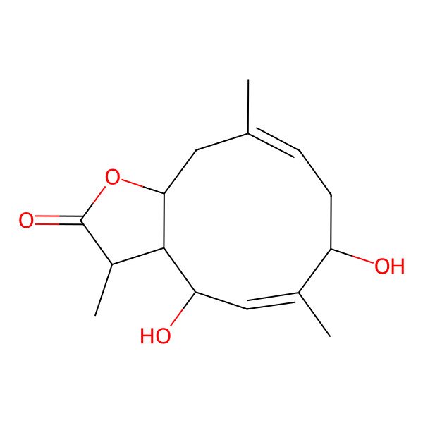 2D Structure of 4,7-dihydroxy-3,6,10-trimethyl-3a,4,7,8,11,11a-hexahydro-3H-cyclodeca[b]furan-2-one