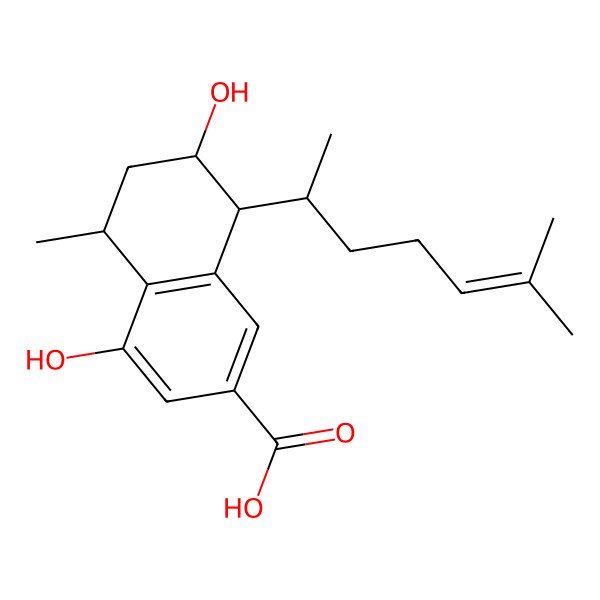 2D Structure of 4,7-Dihydroxy-5-methyl-8-(6-methylhept-5-en-2-yl)-5,6,7,8-tetrahydronaphthalene-2-carboxylic acid