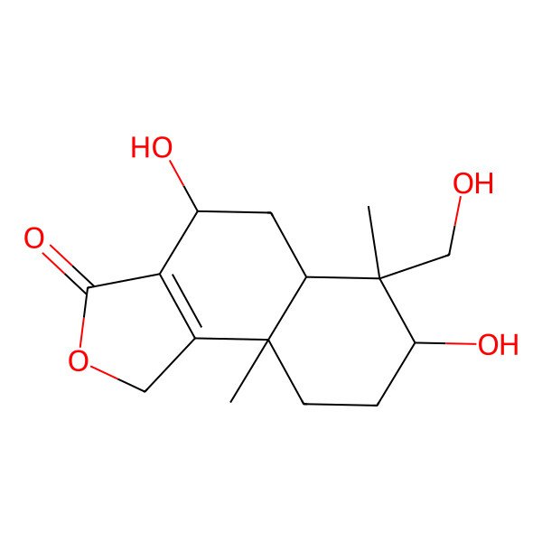 2D Structure of 4,7-dihydroxy-6-(hydroxymethyl)-6,9a-dimethyl-4,5,5a,7,8,9-hexahydro-1H-benzo[e][2]benzofuran-3-one