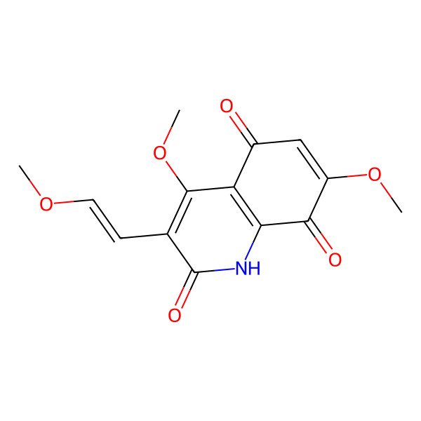 2D Structure of 4,7-dimethoxy-3-(2-methoxyethenyl)-1H-quinoline-2,5,8-trione 2D Structure of 4,7-dimethoxy-3-(2-methoxyethenyl)-1H-quinoline-2,5,8-trione