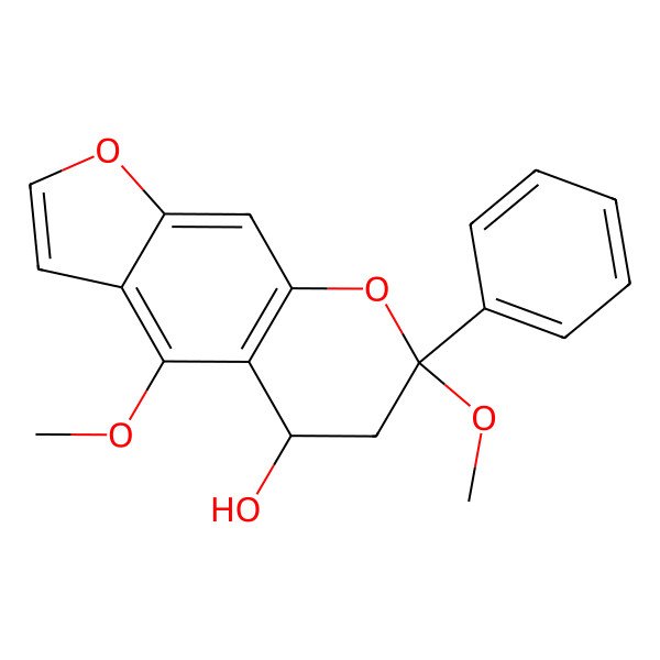 2D Structure of 4,7-Dimethoxy-7-phenyl-5,6-dihydrofuro[3,2-g]chromen-5-ol