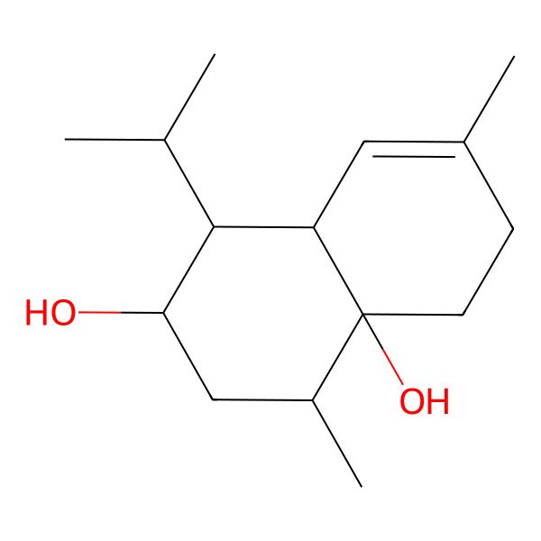 2D Structure of 4,7-dimethyl-1-propan-2-yl-2,3,4,5,6,8a-hexahydro-1H-naphthalene-2,4a-diol