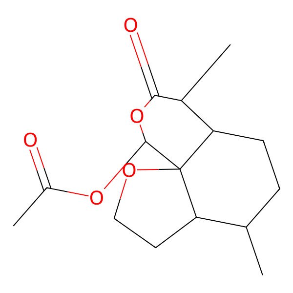 2D Structure of (4,7-dimethyl-8-oxo-3,3a,4,5,6,6a,7,10-octahydro-2H-furo[3,2-i]isochromen-10-yl) acetate