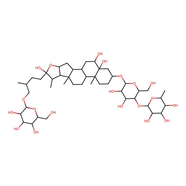 2D Structure of (1S,2S,4S,6S,7S,8R,9S,12S,13R,16S,18S,19S)-16-[(2R,3R,4R,5S,6R)-3,4-dihydroxy-6-(hydroxymethyl)-5-[(2S,3R,4R,5R,6S)-3,4,5-trihydroxy-6-methyloxan-2-yl]oxyoxan-2-yl]oxy-7,9,13-trimethyl-6-[(3S)-3-methyl-4-[(2R,3R,4S,5S,6R)-3,4,5-trihydroxy-6-(hydroxymethyl)oxan-2-yl]oxybutyl]-5-oxapentacyclo[10.8.0.02,9.04,8.013,18]icosane-6,18,19-triol