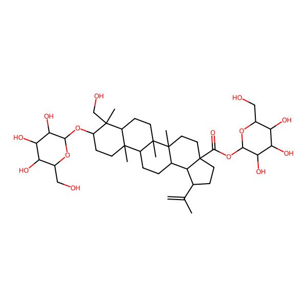 2D Structure of [3,4,5-Trihydroxy-6-(hydroxymethyl)oxan-2-yl] 8-(hydroxymethyl)-5a,5b,8,11a-tetramethyl-1-prop-1-en-2-yl-9-[3,4,5-trihydroxy-6-(hydroxymethyl)oxan-2-yl]oxy-1,2,3,4,5,6,7,7a,9,10,11,11b,12,13,13a,13b-hexadecahydrocyclopenta[a]chrysene-3a-carboxylate