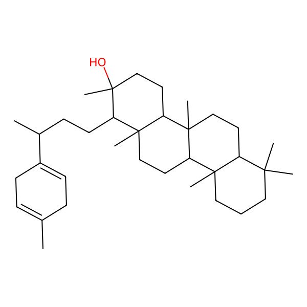 2D Structure of 2,4b,7,7,10a,12a-hexamethyl-1-[3-(4-methylcyclohexa-1,4-dien-1-yl)butyl]-3,4,4a,5,6,6a,8,9,10,10b,11,12-dodecahydro-1H-chrysen-2-ol